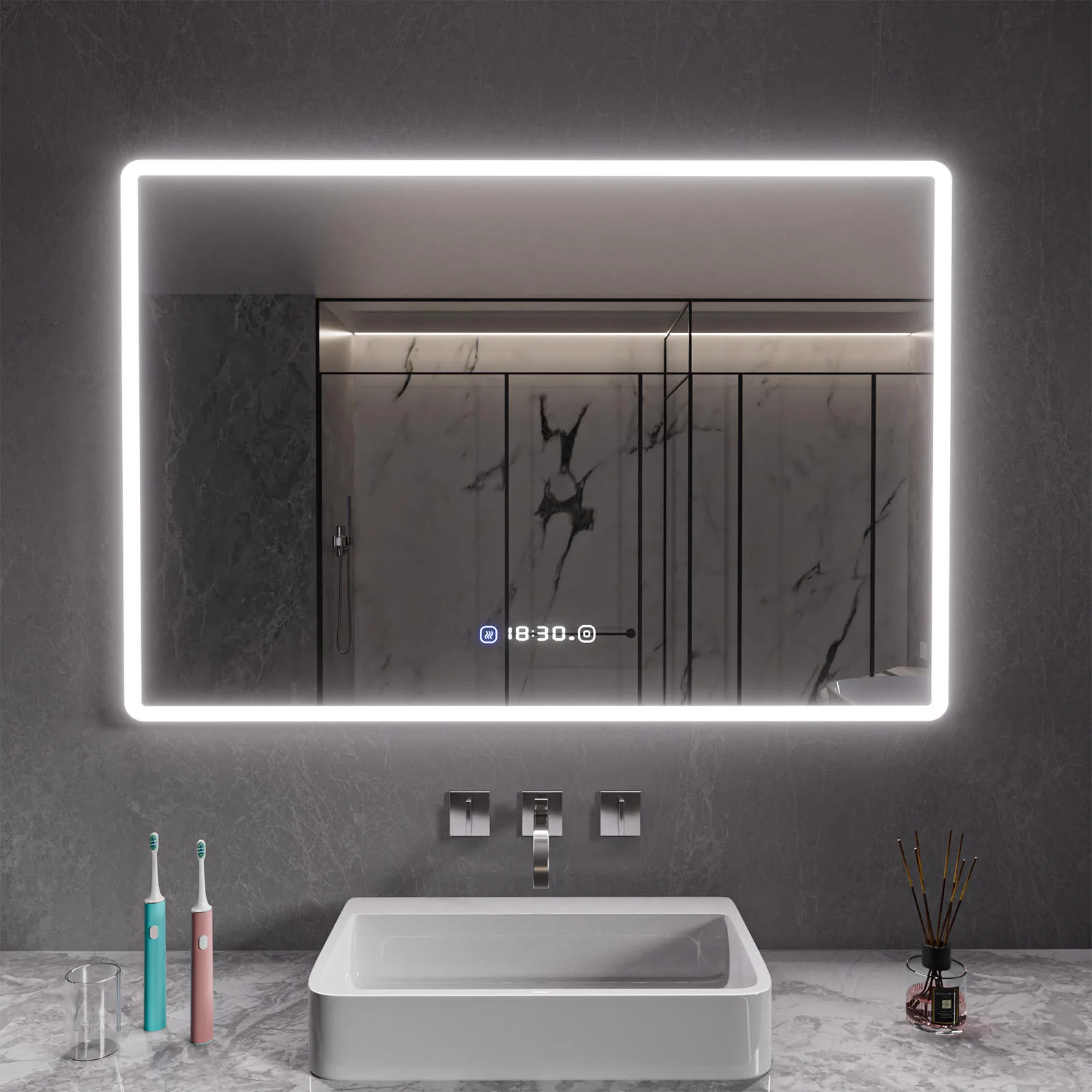 Duschland ORION 800 LED okostükör falra szerelve, világító kerettel