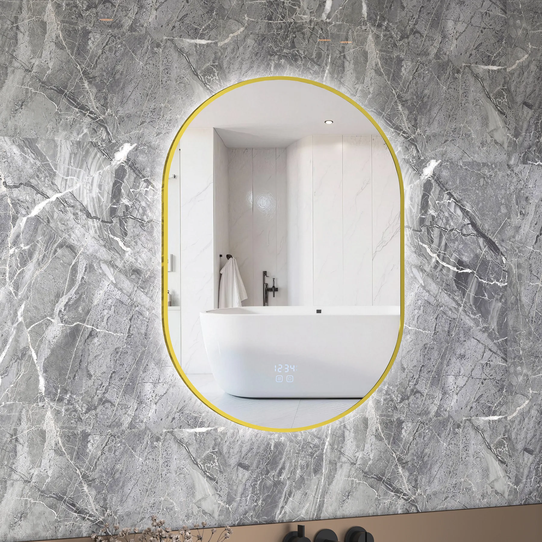 Duschland PAVO GOLD arany keretes LED okostükör 600 x 800 mm